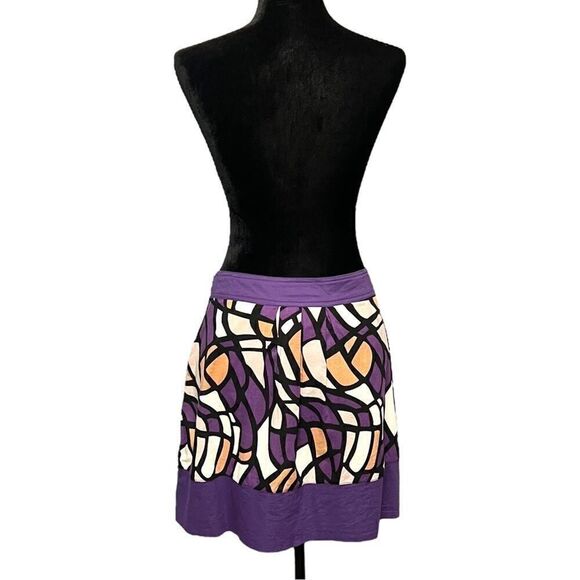 Dillard’s Pink Twill Purple Black White Tan Cotton Circle Skater Skirt Size 8 - Picture 8 of 9